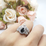 Oval Natural Stone Wedding Set Chevron Ring