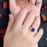 Art Deco Oval Natural Stone Floral Ring
