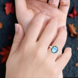 Art Deco Oval Natural Stone Floral Ring