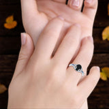 Oval Natural Stone Leaf Design Beaded Ring
