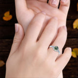 Oval Natural Stone Leaf Design Wedding Ring