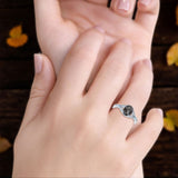 Oval Natural Stone Leaf Design Wedding Ring