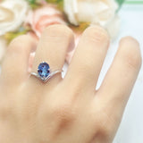Oval Natural Stone V Midi Band Solitaire Ring