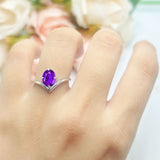 Oval Natural Stone V Midi Band Solitaire Ring