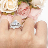 Three Piece Round Leaf Style Bridal Silver Ring
