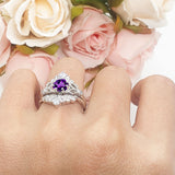 Three Piece Round Leaf Style Bridal Silver Ring