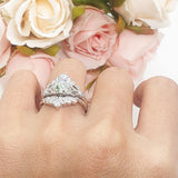 Three Piece Round Leaf Style Bridal Silver Ring