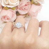 Art Deco Oval Halo Floral Ring
