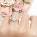 Art Deco Oval Halo Floral Ring