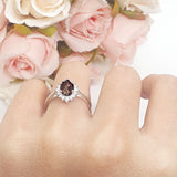 Art Deco Oval Halo Floral Ring