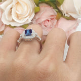 Art Deco Emerald Cut Halo Bridal Ring