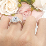 Art Deco Emerald Cut Halo Bridal Ring