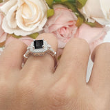 Art Deco Emerald Cut Halo Bridal Ring