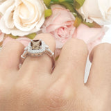 Art Deco Emerald Cut Halo Bridal Ring