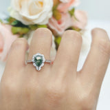Art Deco Pear Teardrop Halo Ring 