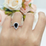 Art Deco Pear Teardrop Halo Ring 