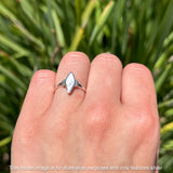 Art Deco Marquoise Oxidized Lab Created White Opal  Vintage Style Ring 925 Sterling Silver