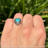 Oxidized Heart Turquoise Filigree Ring