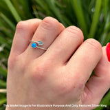 Round 10mm Lab Created Blue Opal Twisted Rope Feather Ring Oxidized 925 Sterling Silver