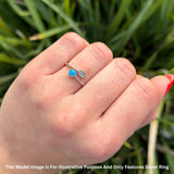 Round 10mm Lab Created Blue Opal Twisted Rope Feather Ring Oxidized 925 Sterling Silver