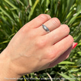 Oval Moonstone Feather Rings 5.4mm Oxidized Beaded 925 Sterling Silver