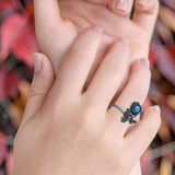 Lab Created Blue Opal Bee Flower Ring Oxidized 925 Sterling Silver