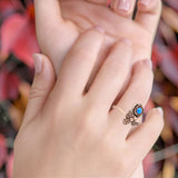 Lab Created Blue Opal Bee Flower Ring Oxidized 925 Sterling Silver