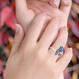 Lab Created Blue Opal Bee Flower Ring Oxidized 925 Sterling Silver