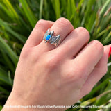 Oval 16mm Lab Created Blue Opal Flying Bat Oxidized Ring 925 Sterling Silver