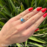Oval 16mm Lab Created Blue Opal Flying Bat Oxidized Ring 925 Sterling Silver