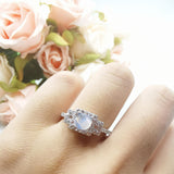 Art Deco Round Natural Stone Halo Princess Cut Ring