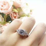 Art Deco Round Natural Stone Halo Princess Cut Ring