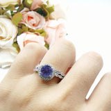 Two Piece Round Natural Stone Flower Ring