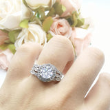 Three Piece Round Natural Stone Flower Ring