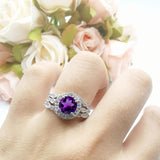 Three Piece Round Natural Stone Flower Ring