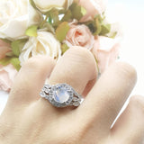 Three Piece Round Natural Stone Flower Ring