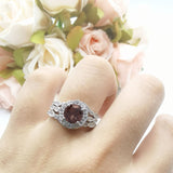 Three Piece Round Natural Stone Flower Ring