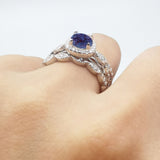 Three Piece Round Natural Stone Bridal Ring