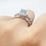 Three Piece Round Natural Stone Bridal Ring