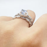 Three Piece Round Natural Stone Bridal Ring