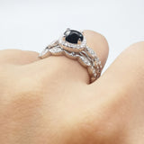 Three Piece Round Natural Stone Bridal Ring