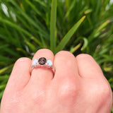 Three Stone Oval Natural Stone Wedding Ring