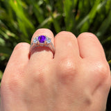 Three Stone Oval Natural Stone Wedding Ring