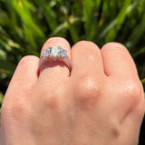 Three Stone Oval Natural Stone Wedding Ring