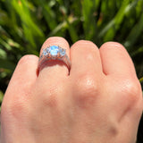 Three Stone Oval Natural Stone Wedding Ring