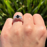 Three Stone Oval Natural Stone Wedding Ring