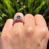 Three Stone Oval Natural Stone Wedding Ring