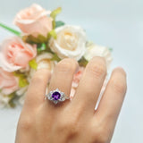 Flower Trillium Round Natural Stone Ring
