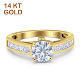Round Classic Style Princess Cut Gold Ring