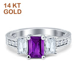 Three Stone Round & Emerald Cut CZ Gold Ring